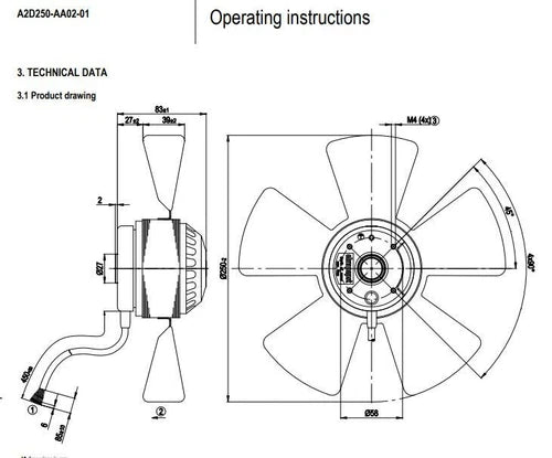 ebmpapst A2D250-AA02-01 High-Performance Industrial Axial Fan for Siemens Motor Cooling