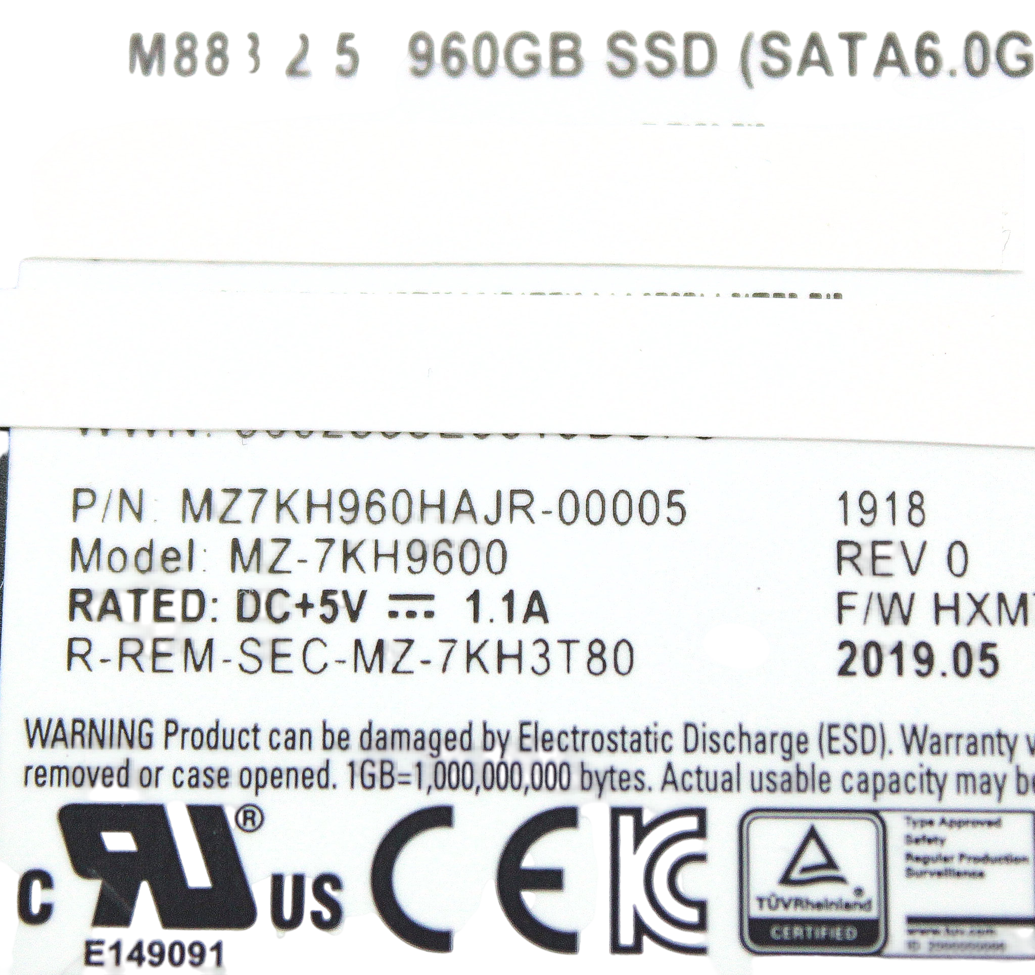 Samsung MZ-7KH9600 SAMSUNG PM883 960GB SATA 6GBPS 2.5"