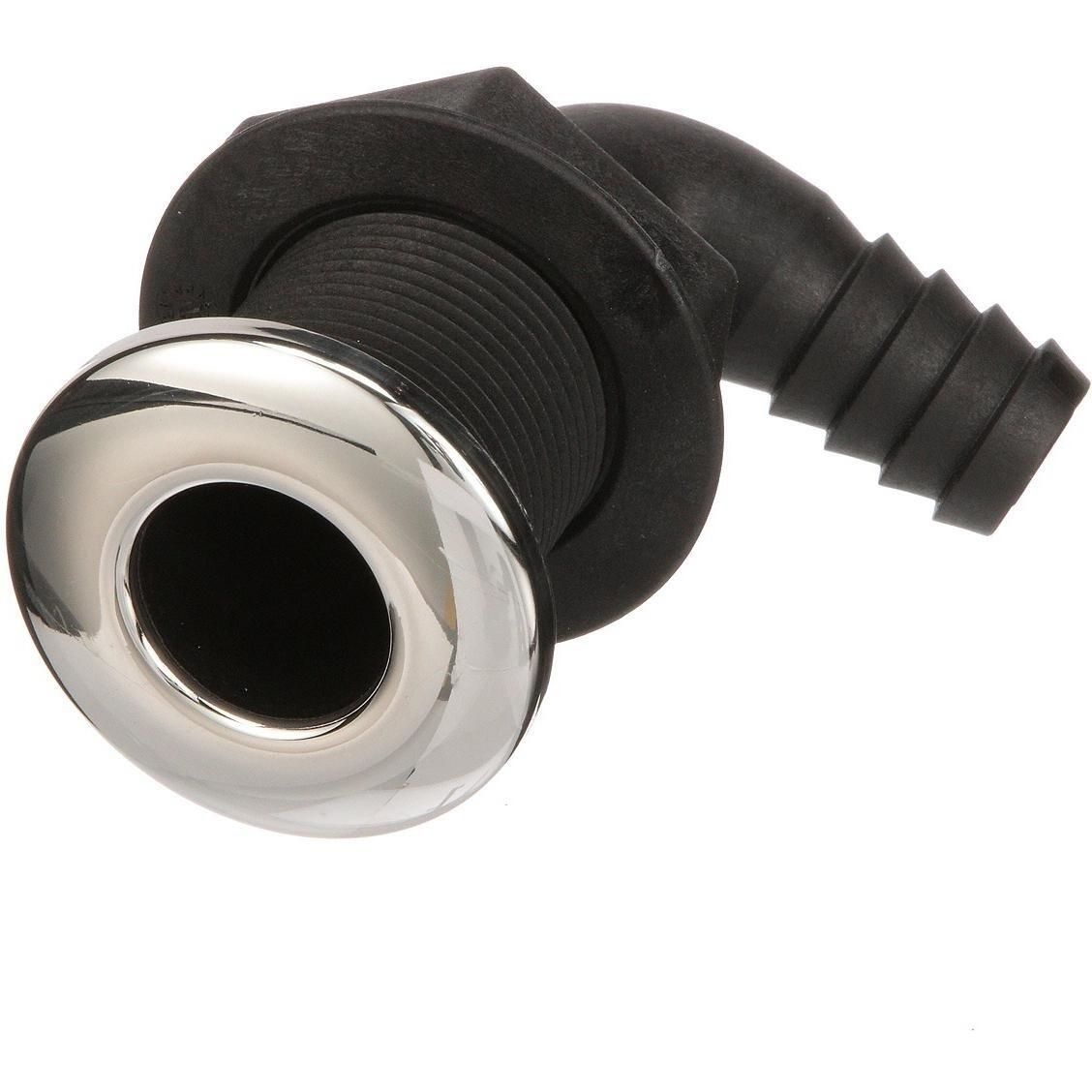 Seachoice 50-18541 90-Degree Thru-Hull Connector, Fits 3/4 In. ID Hose, 1-3/8 In. Max Hull, White