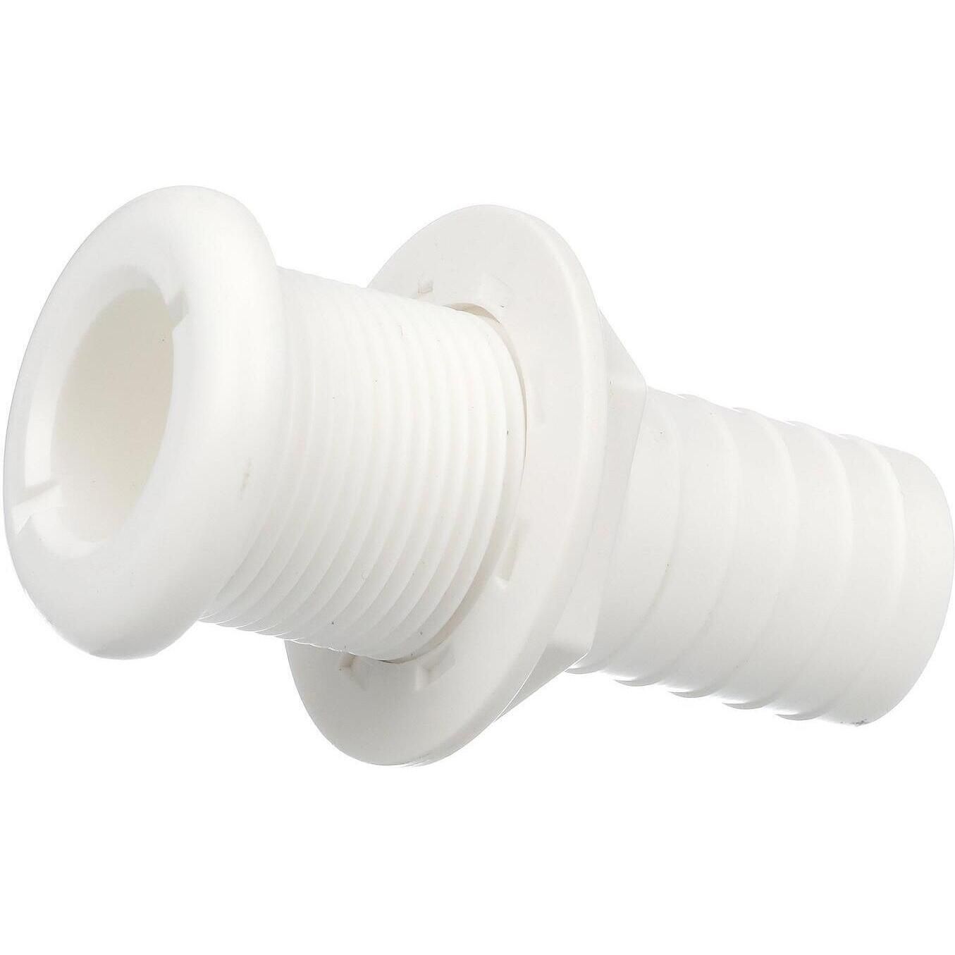 Seachoice 50-18091 Thru-Hull Connector w/ Broad Flange, White Finish, 1.125 In.