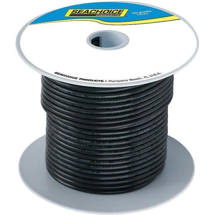 Seachoice 50-63081 Tinned Copper Marine Wire, 12 AWG, Black, 100'
