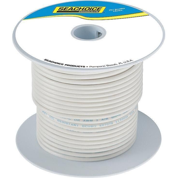 Seachoice 50-63069 Tinned Copper Marine Wire, 10 AWG, White, 100'