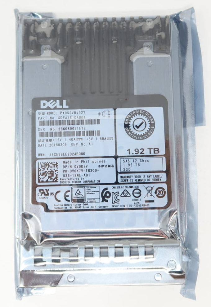 Dell V0K7V 1.92TB SAS 2.5" 12G MU SSD PX05SVB192Y