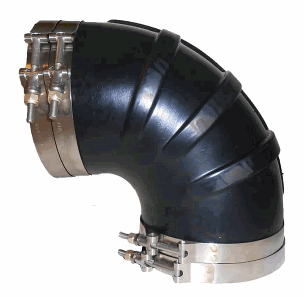 Trident Marine TRL-290-S/S Trident Black Rubber 90Â° Elbow w/T-Bolt Clamps, 2"