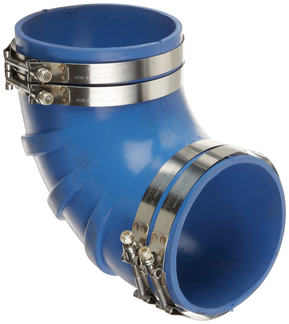 Trident 290V4500-S/S Exhaust Connector, 90 deg. Silicone Molded Wet Elbow, 4 1/2" w/T-Bolt Clamps