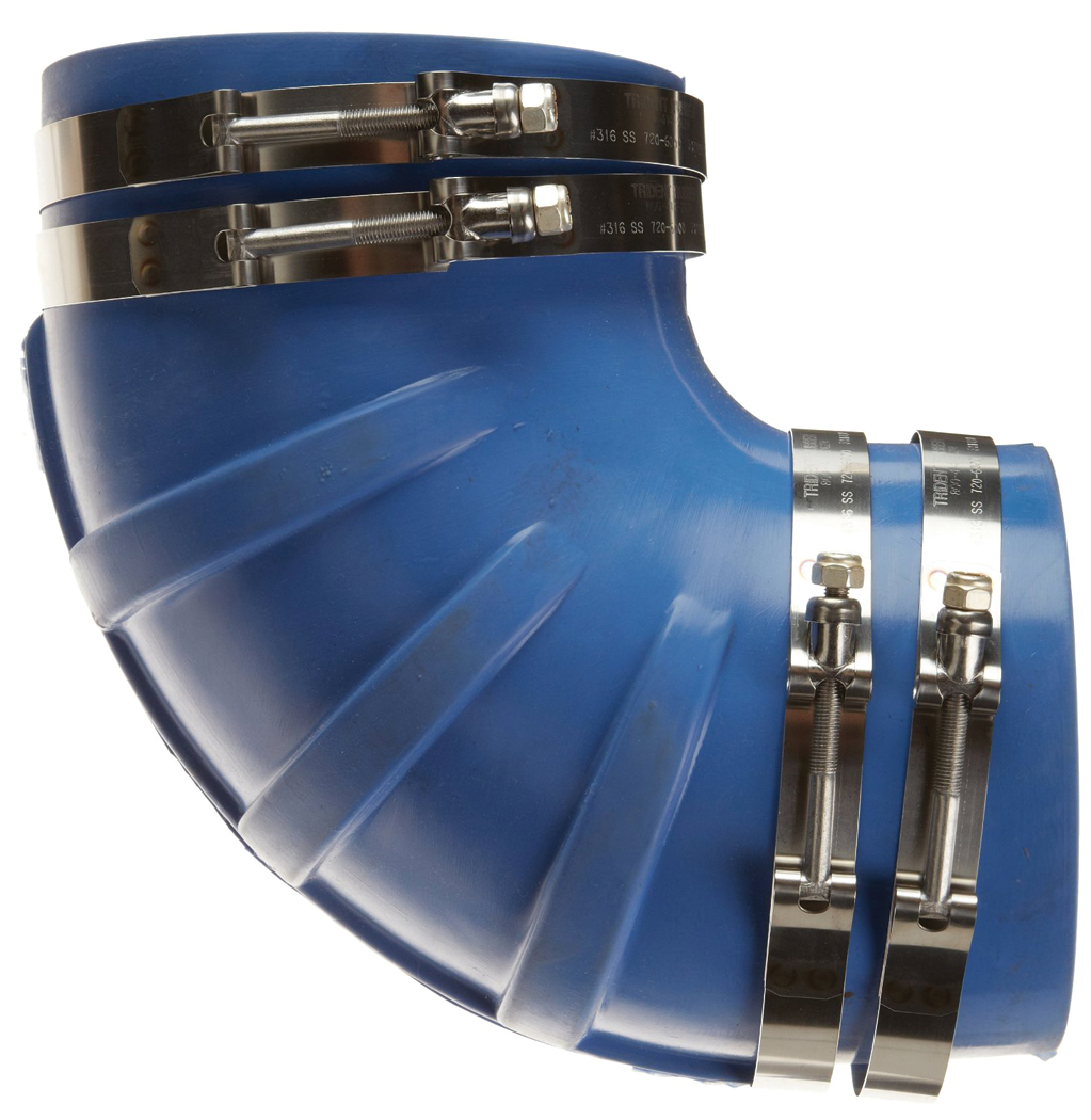 Trident Marine 290V4000-S/S Trident Blue Silicone "VHT" 90 Degree Elbow w/T-Bolt, Clamps, 4"