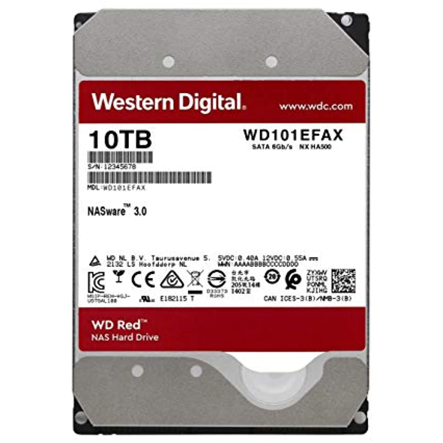WD Red 10TB NAS Internal Hard Drive - 5400 RPM Class, SATA 6 Gb/s, CMR, 256 MB Cache, 3.5" - WD101EFAX - MFerraz Tecnologia