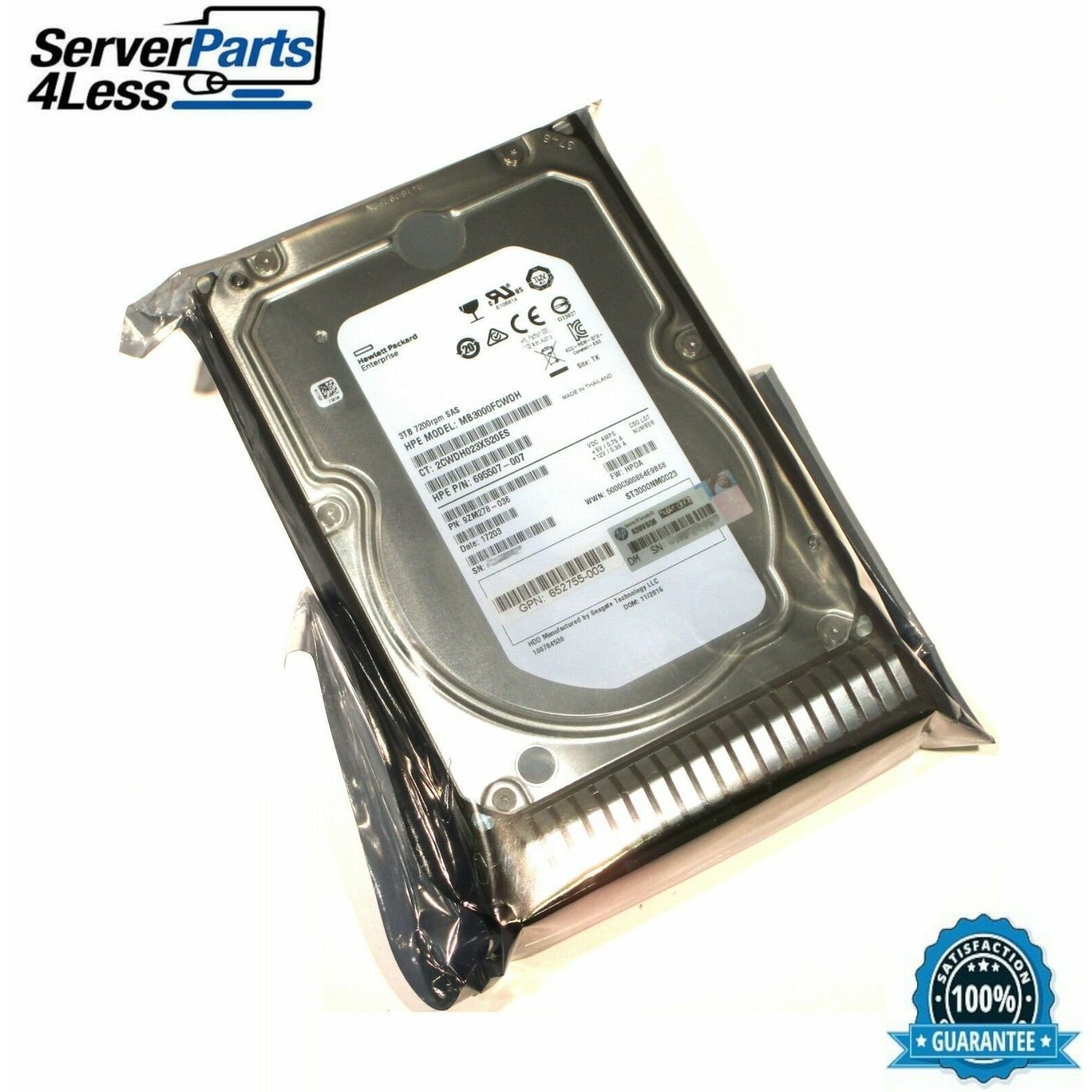 653959-001 HP 3TB 6G 7.2K RPM SAS LFF SC Mid Line HDD 652766-B21 - AloinfoUSA