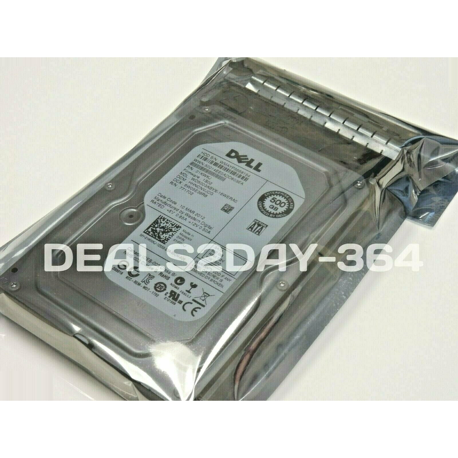 Dell 01KWKJ 500GB 7.2K 3G 64MB 3.5in SATA Drive WD5003ABYX-18WERA0 W/ Caddy 658759013040 - AloinfoUSA