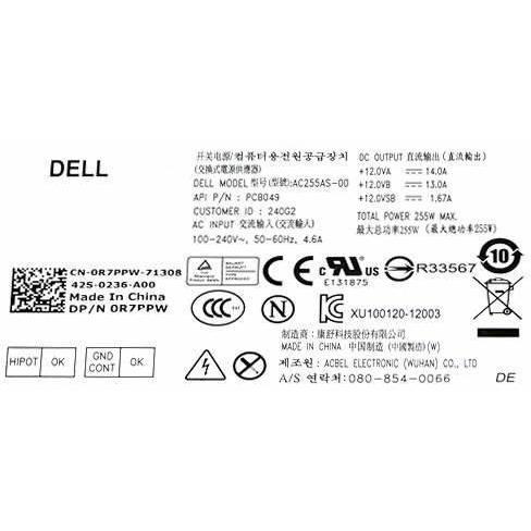 Dell R7PPW OptiPlex 3020 T1700 SFF AC255AS-00 255w Power Supply Fuente - AloinfoUSA