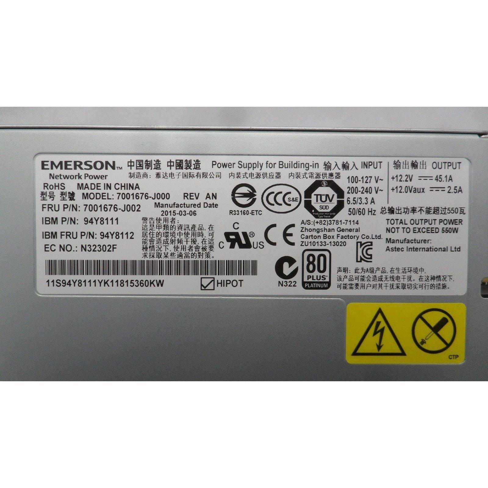 EMERSON System X3550 550W Power Supply 94Y8112 94Y8111 7001676-J002 7001676-J000-FoxTI