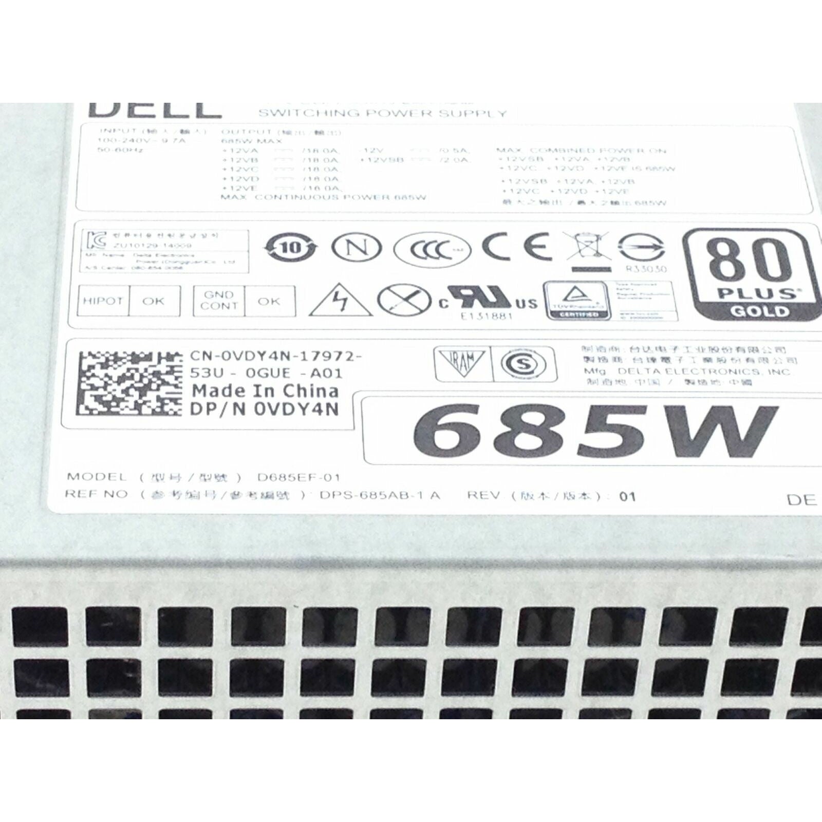 Genuine Dell Precision 685W Power Supply D685EF-01 CN-0CYP9P CYP9P 0VDY4N VDY4N 0vdy4n d685ef-01 dps-685ab-1 a 745373112638 - AloinfoUSA
