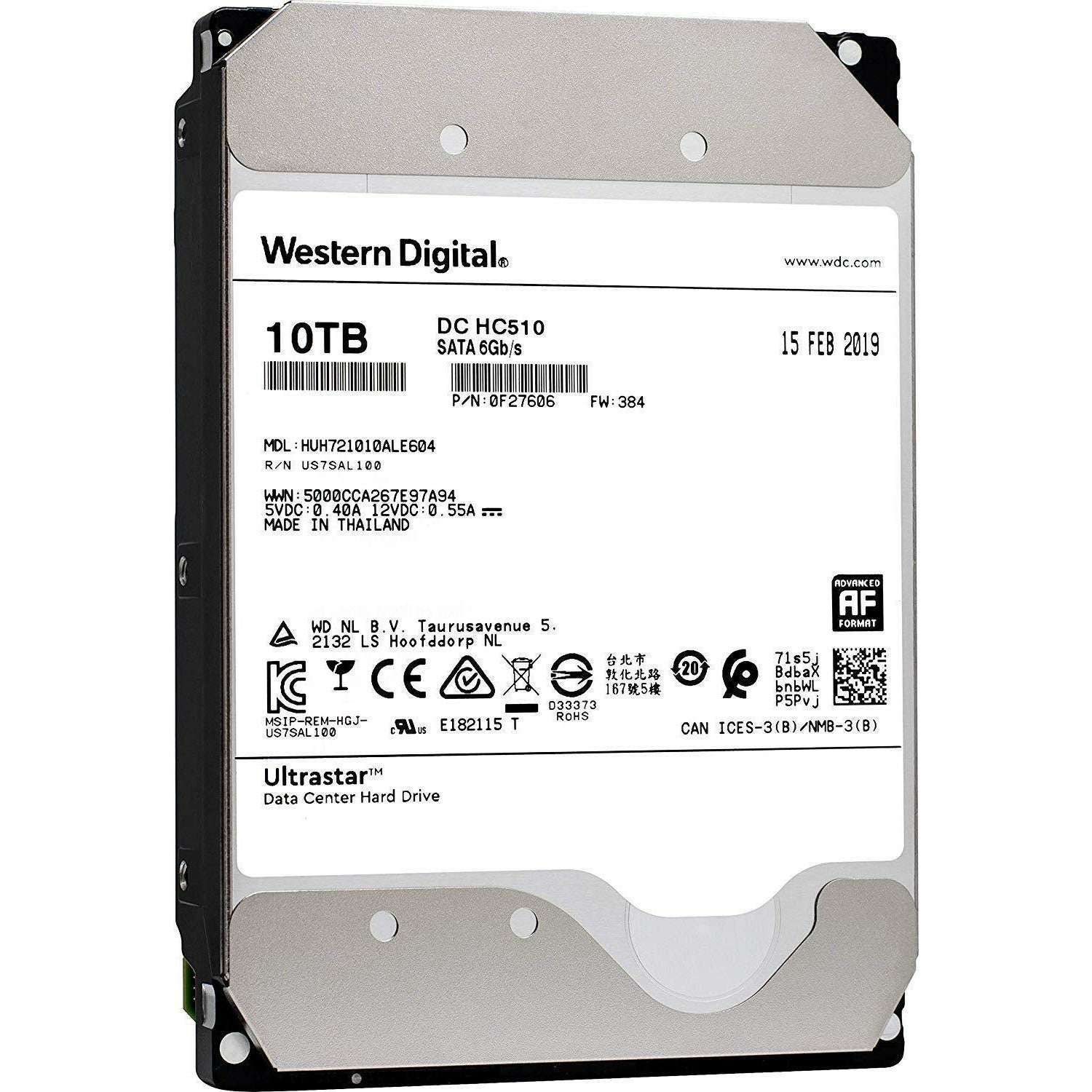 HGST WD Ultrastar DC HC510 10TB 7200 RPM SATA 6Gb/s 3.5" Helium Platform Enterprise Hard Disk Drive - HUH721010ALE604 (0F27606) - AloinfoUSA