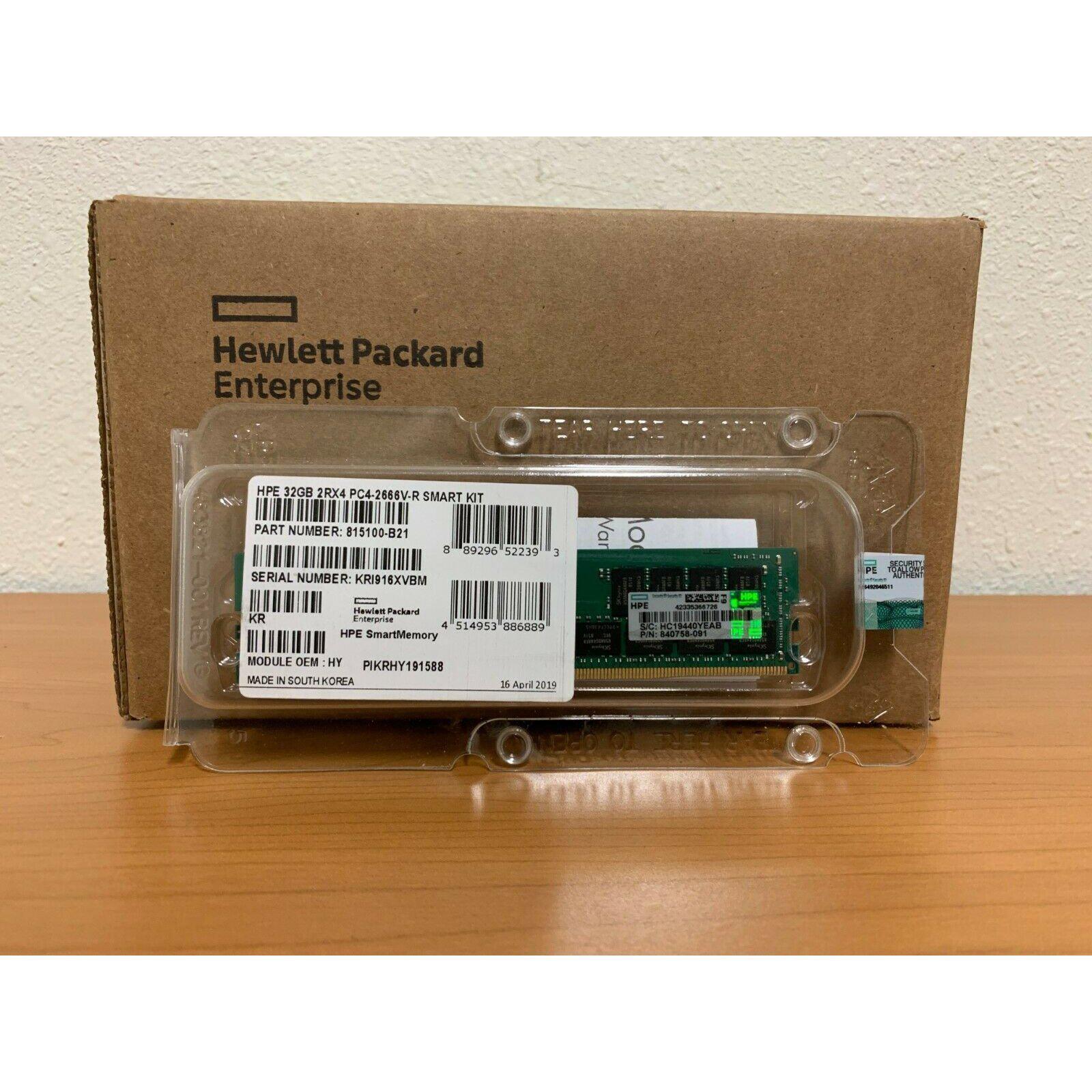 HPE 815100-B21 840758-091 32GB 2RX4 PC4-2666V-R SMART KIT 889296522393 - AloinfoUSA