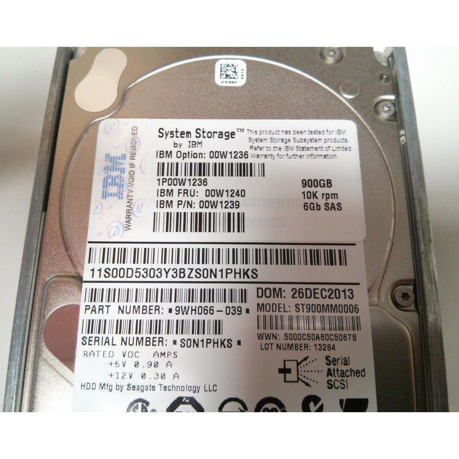 IBM 900GB SAS 6Gbps 10K RPM 2.5" Hard Drive 00W1236 00W1240 DS3524 883436308694 - AloinfoUSA