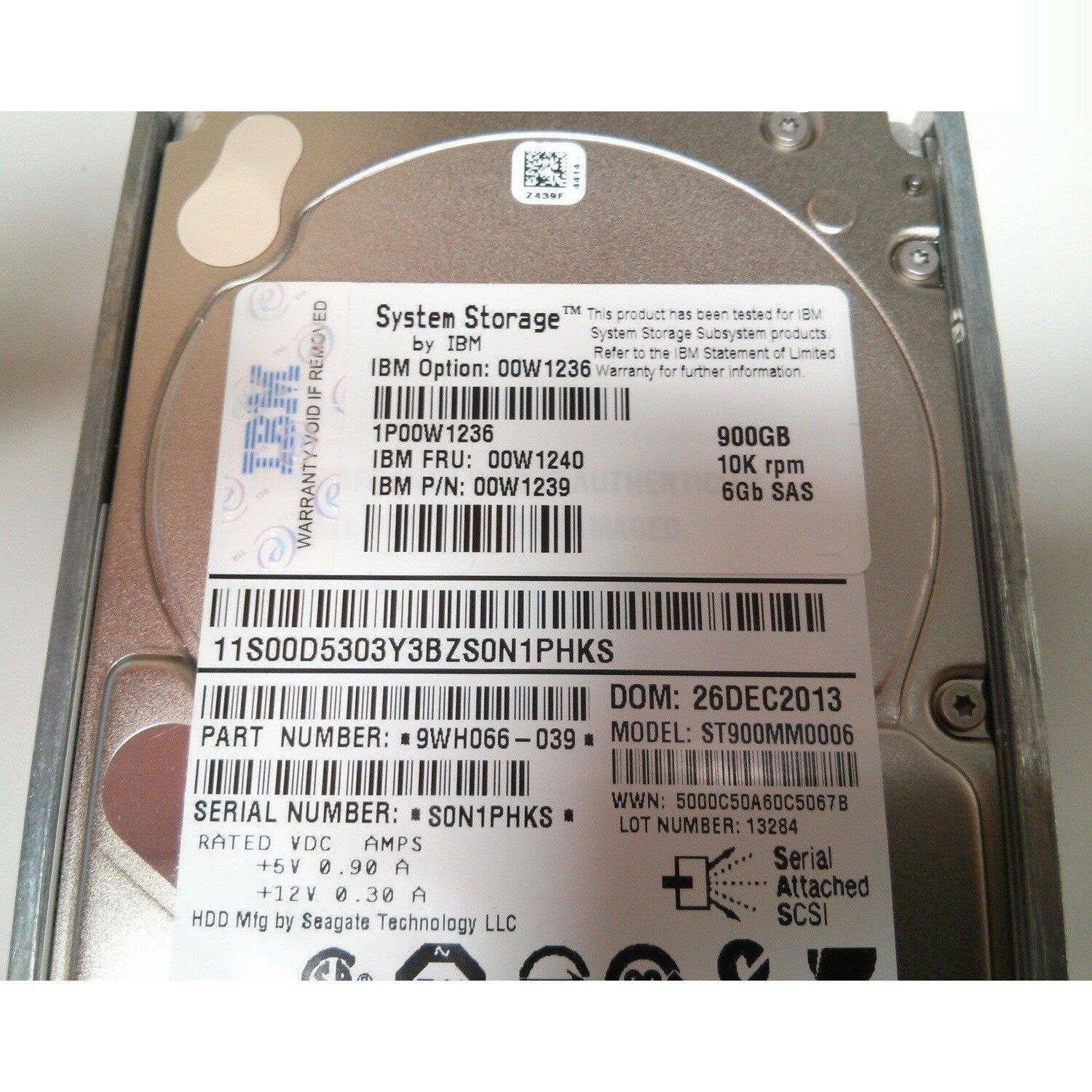 IBM 900GB SAS 6Gbps 10K RPM 2.5" Hard Drive 00W1236 00W1240 DS3524 883436308694 - AloinfoUSA