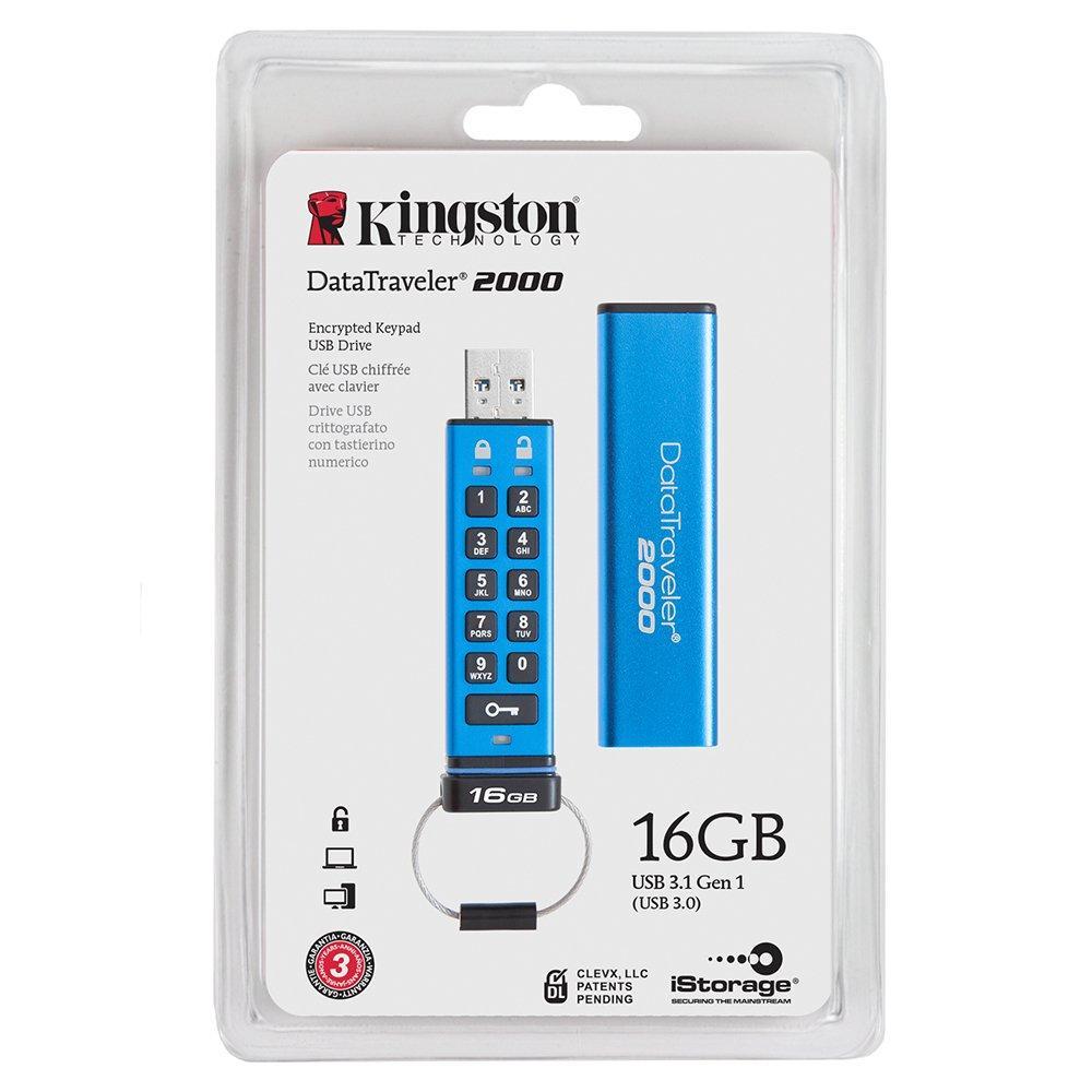 Kingston Digital 16GB DT2000 Keypad USB 3.0 ,256bit AES Hardware Encrypted (DT2000/16GB) - AloinfoUSA