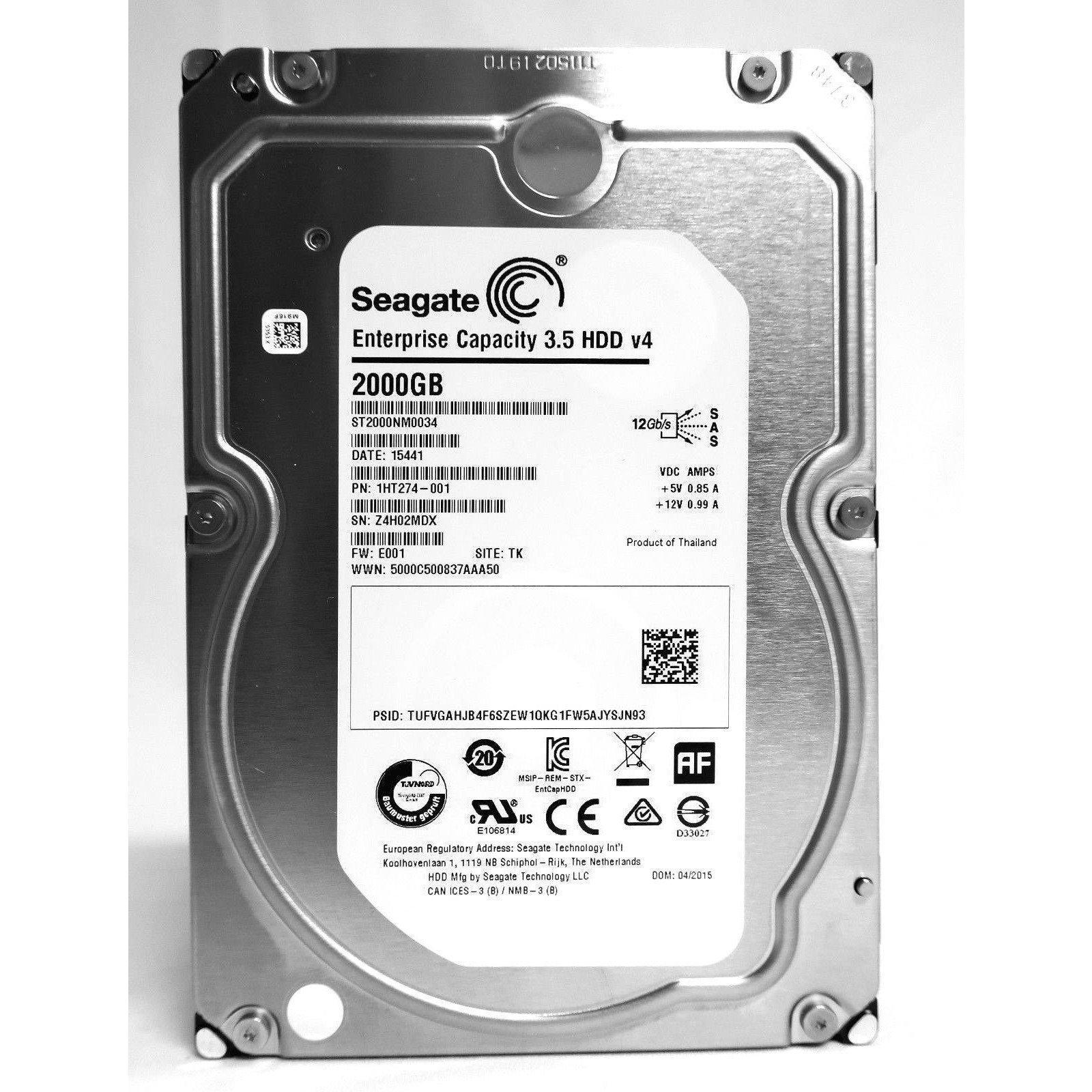 Seagate Enterprise Capacity 2TB ST2000NM0034 3.5" HDD v4 Drive SAS 12Gbs 128MB 763649049419 - AloinfoUSA
