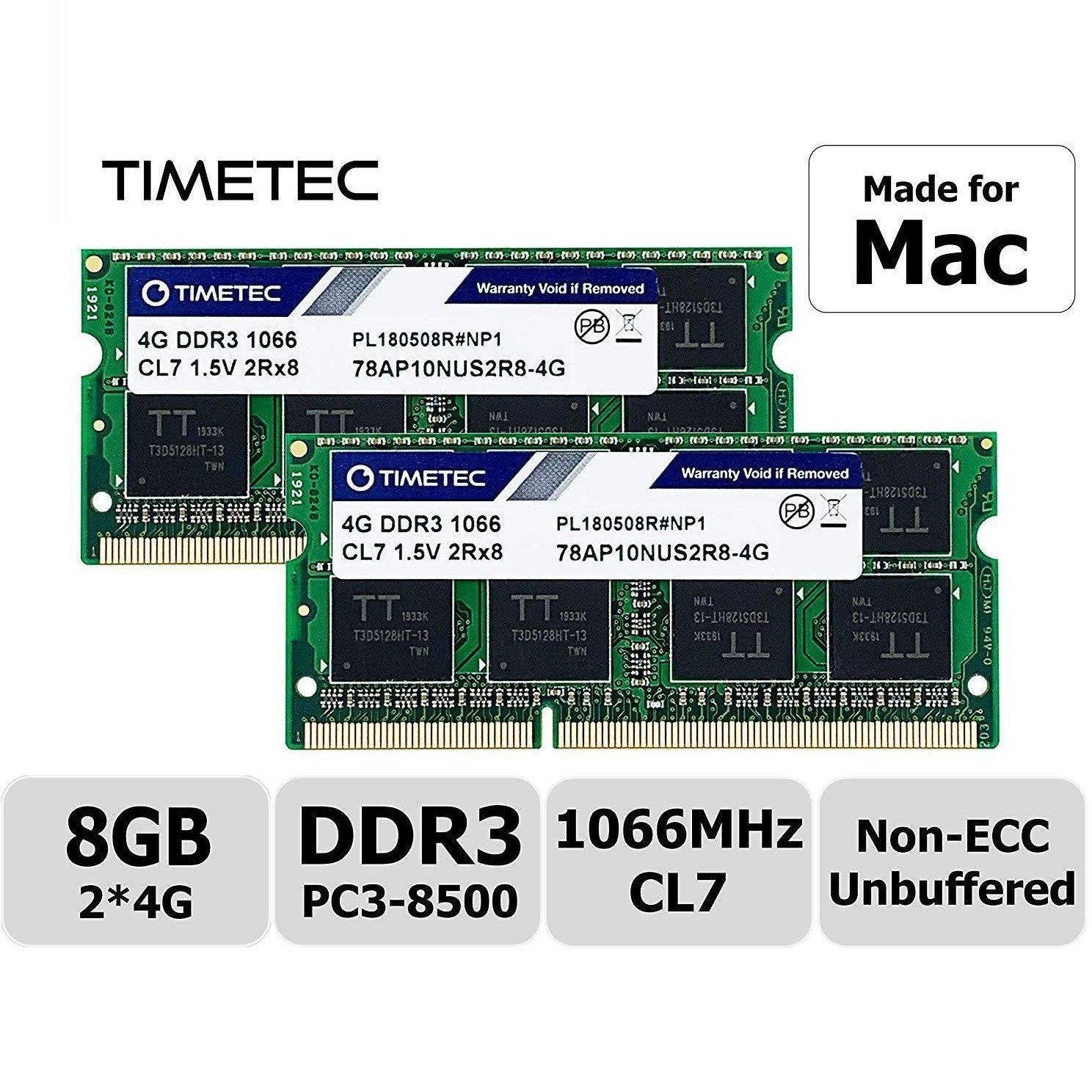 Timetec Hynix IC 8GB KIT(2x4GB) Compatible for Apple DDR3 1067MHz/1066MHz PC3-8500 SODIMM RAM Upgrade for Late 2008, Early/Mid/Late 2009, Mid 2010 MacBook, MacBook Pro, iMac, Mac Mini (8GB KIT(2x4GB)) - AloinfoUSA
